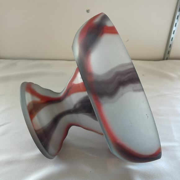 Handmade Blow Glass Fruit Bowl Vase Grey Red Multi - Picture 6 of 8